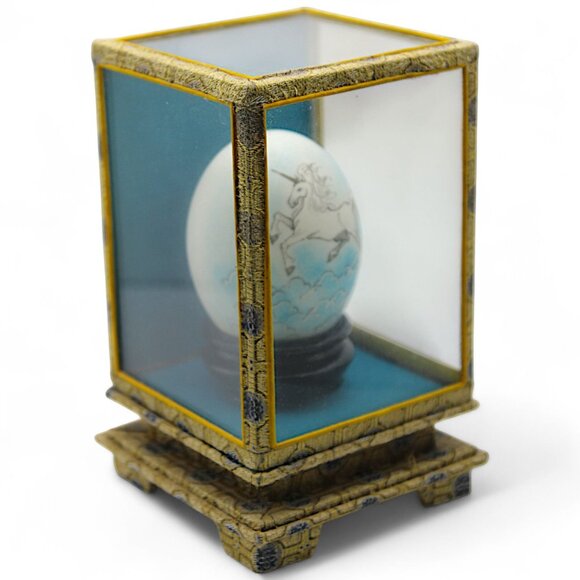 Vintage Chinese Handcrafted Unicorn Egg In Glass Display Case - Picture 5 of 6